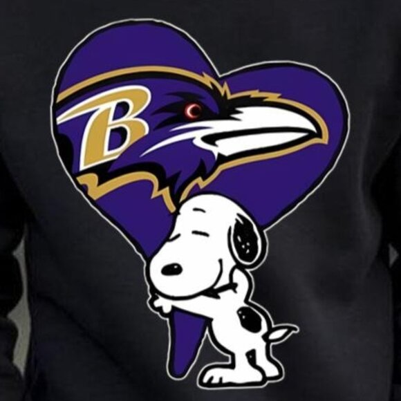 Snoopy Ravens Crewneck Sweatshirt Heart Hug NFL Football Team Fan Gift 17 - Picture 2 of 6
